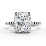 radiant cut lab grown diamond hidden halo ring