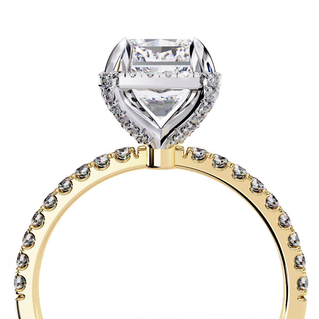 radiant cut hidden halo lab grown diamond ring