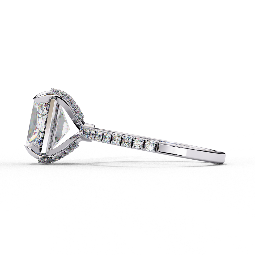 radiant lab diamond solitaire engagement ring with hidden halo