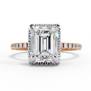 hidden halo emerald cut diamond engagement ring