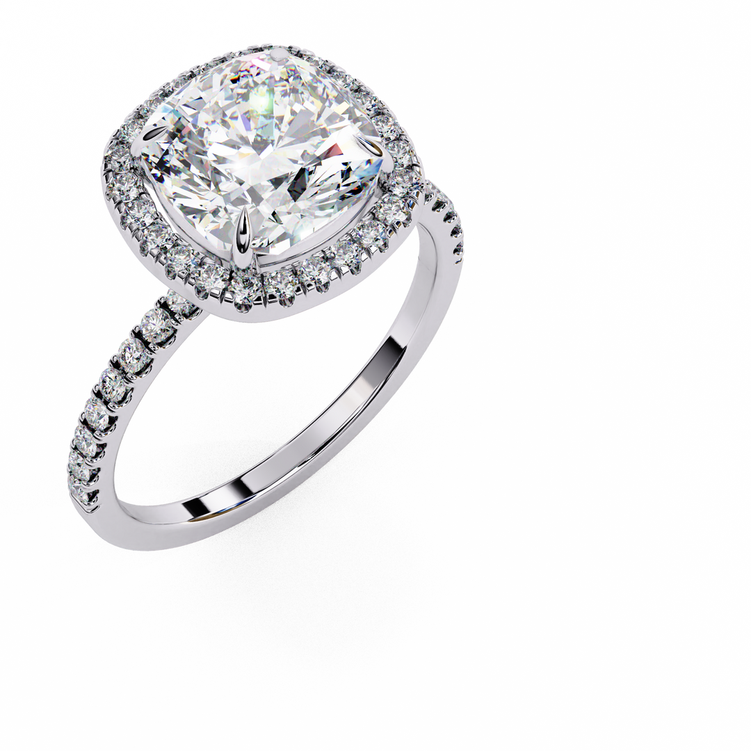 Cushion Cut Lab Grown Diamond Engagement Ring With Halo