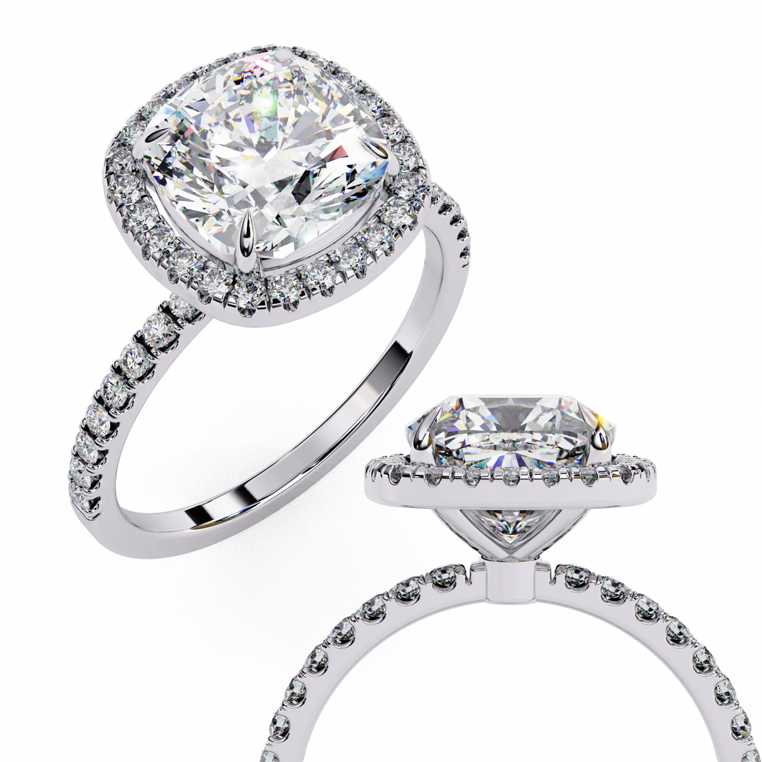 Cushion Cut Lab Grown Diamond Engagement Ring With Halo