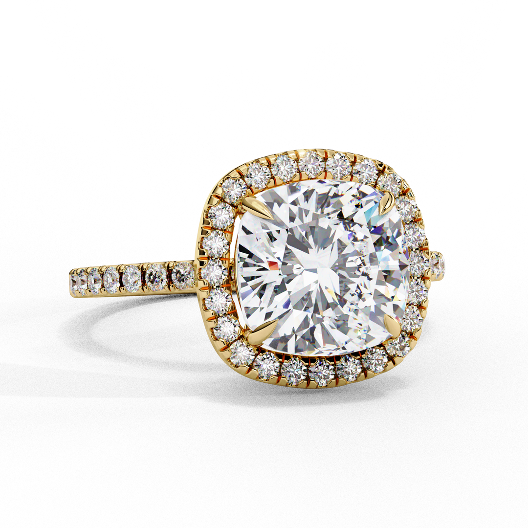 Cushion Cut Lab Grown Diamond Engagement Ring With Halo