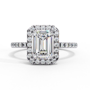emerald cut lab grown diamond halo engagement ring