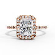 radiant cut lab grown diamond halo engagement ring