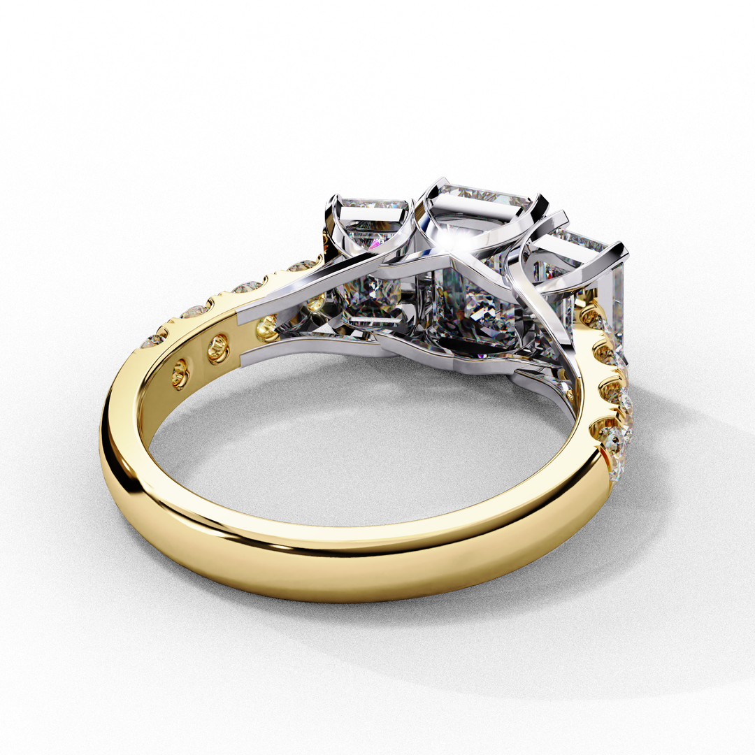 Radiant Cut Moissanite Engagement Three Stone Ring