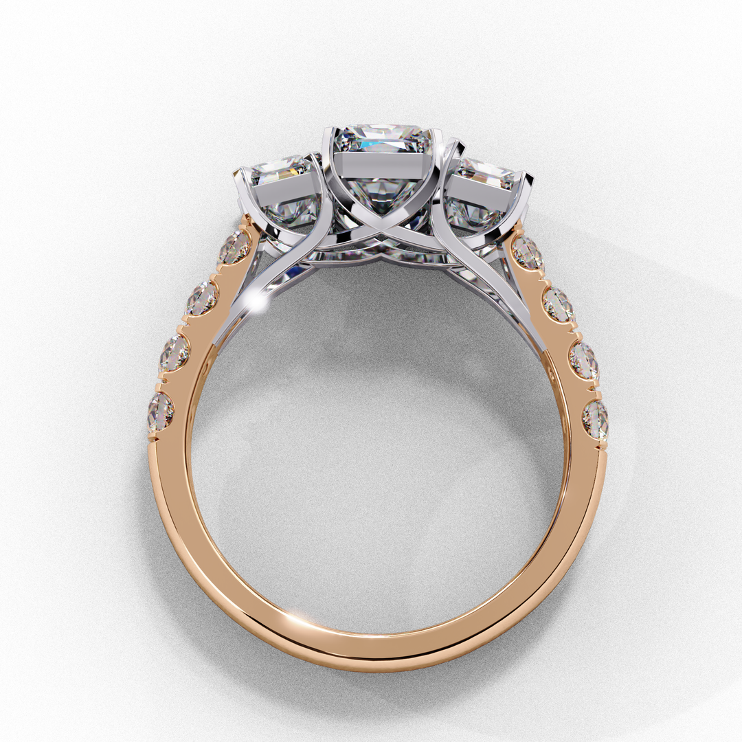 Radiant Cut Moissanite Engagement Three Stone Ring