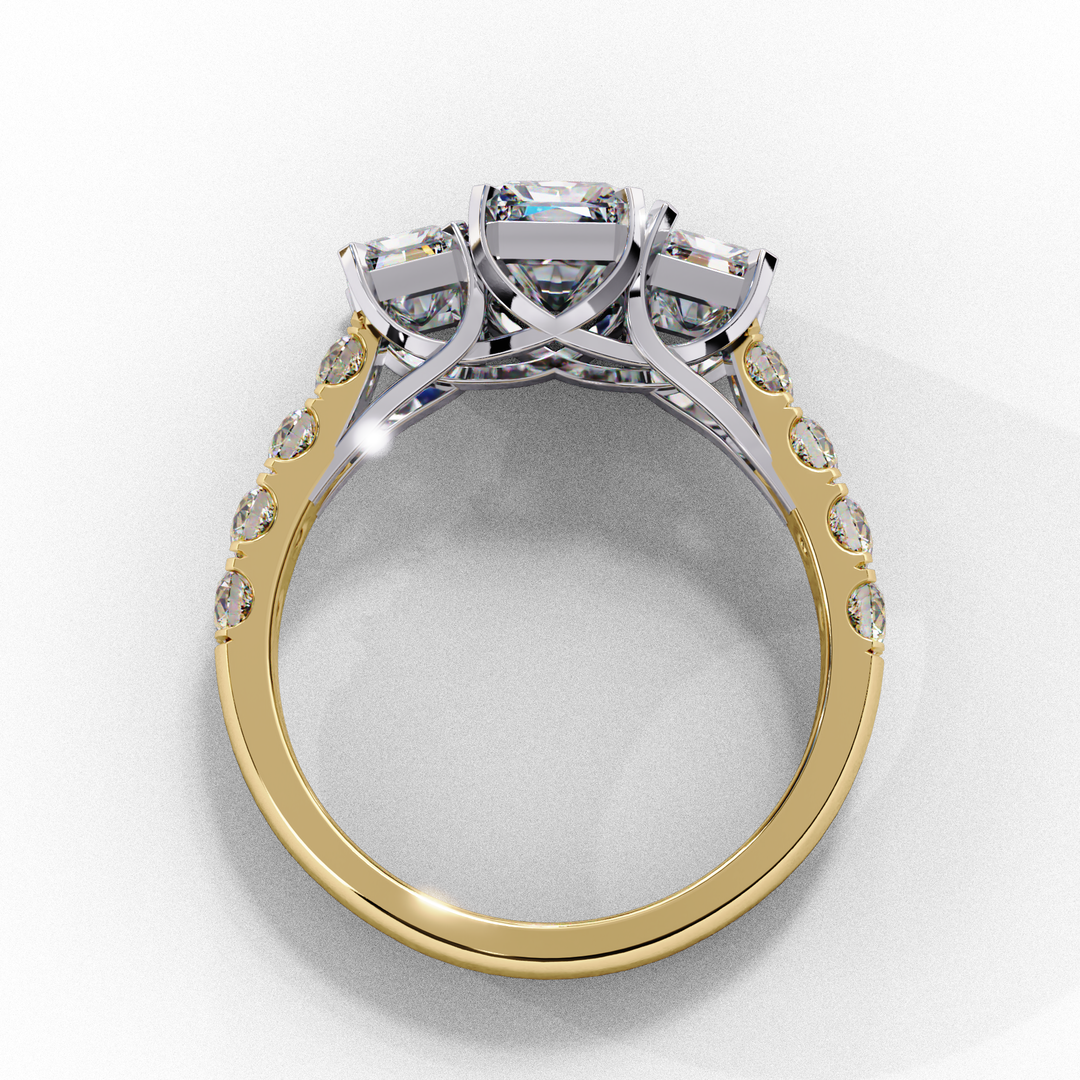 Radiant Cut Moissanite Engagement Three Stone Ring