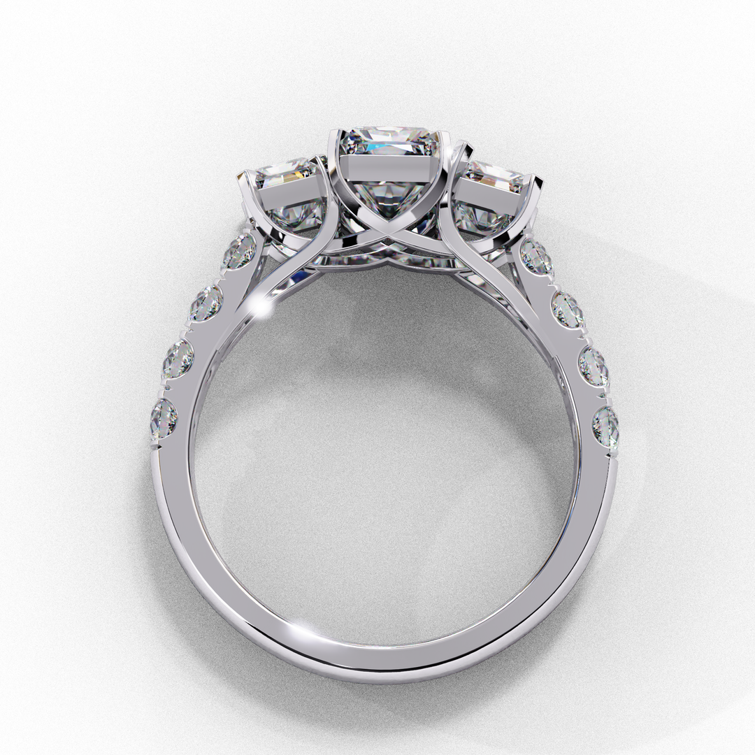 Radiant Cut Moissanite Engagement Three Stone Ring