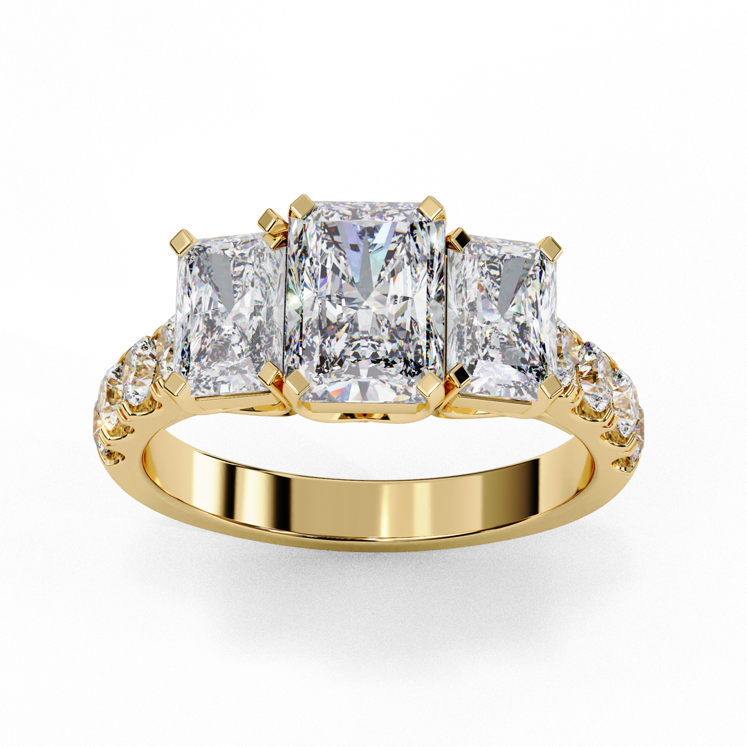 Radiant Cut Moissanite Engagement Three Stone Ring