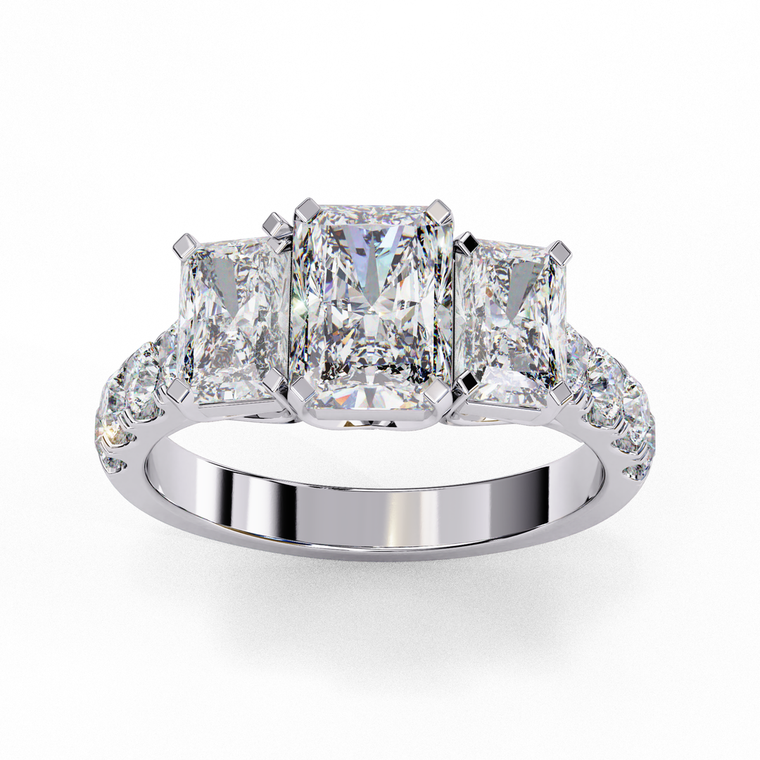 Radiant Cut Moissanite Engagement Three Stone Ring
