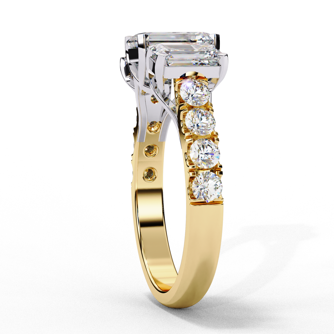 Emerald Cut Moissanite Engagement Three Stone Ring