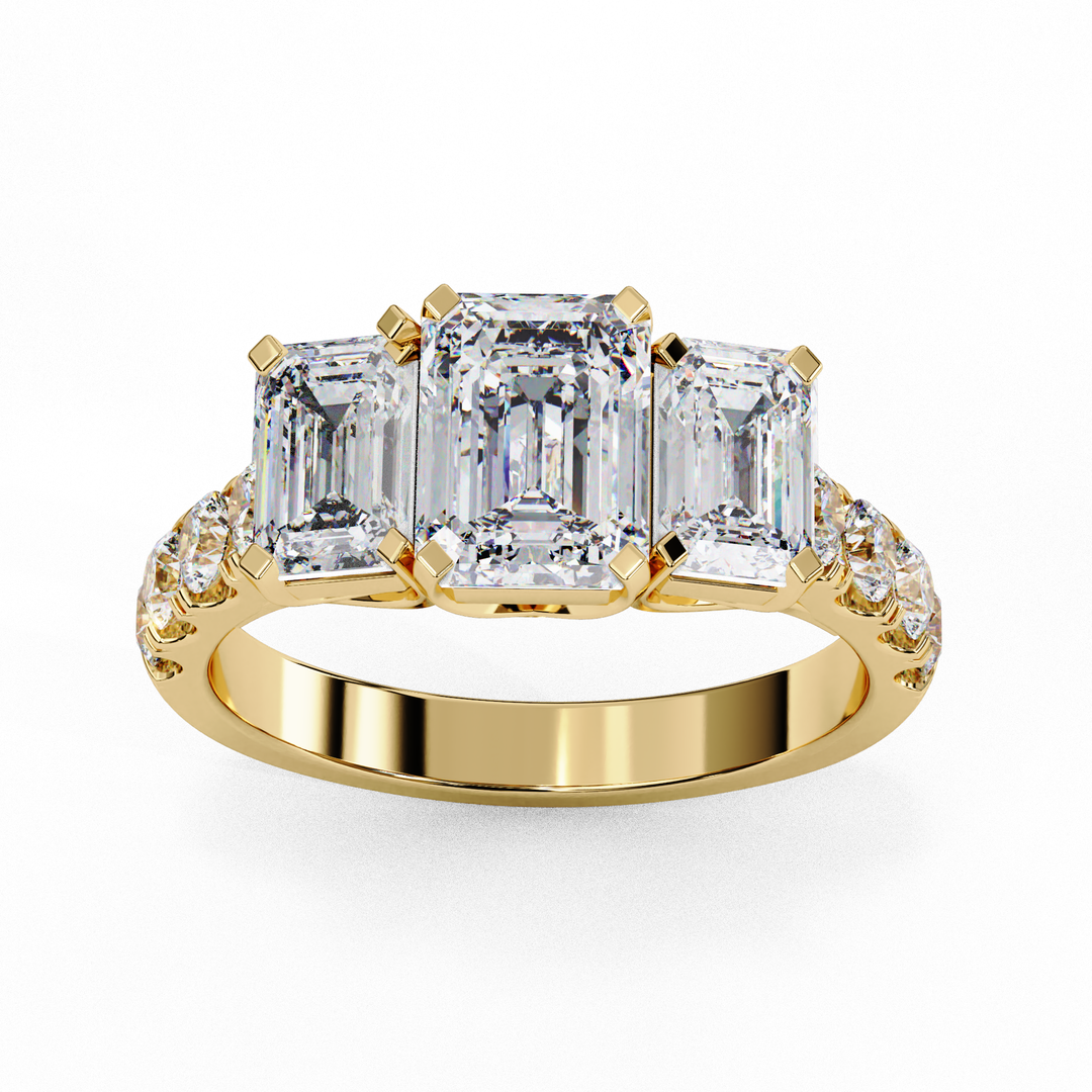 Emerald Cut Moissanite Engagement Three Stone Ring