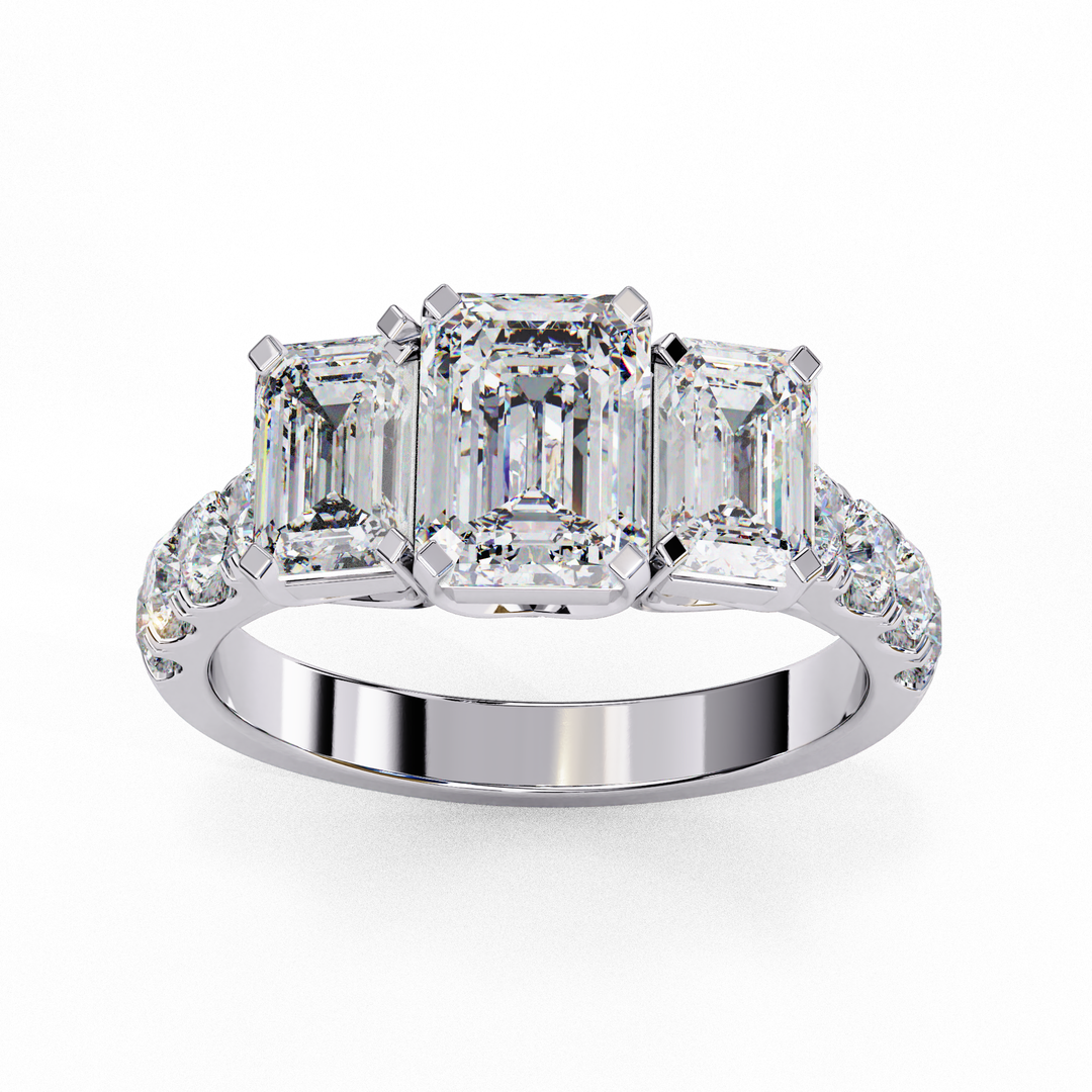 Emerald Cut Moissanite Engagement Three Stone Ring