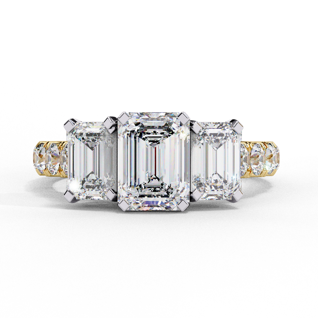 Emerald Cut Moissanite Engagement Three Stone Ring