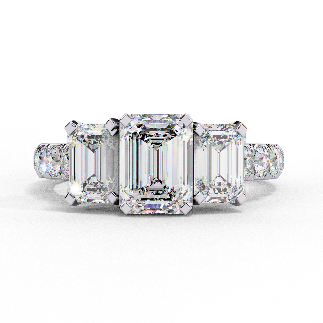 Emerald Cut Moissanite Engagement Three Stone Ring