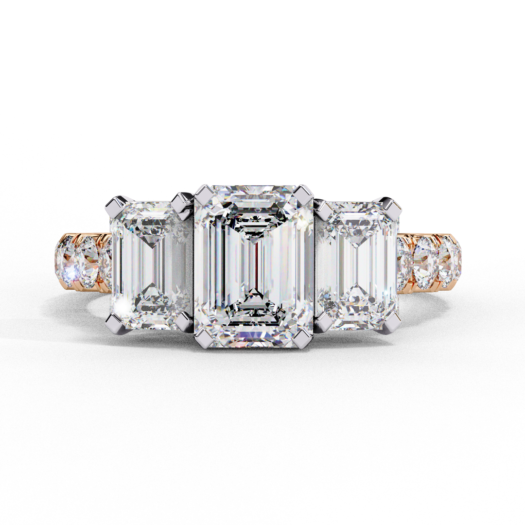 Emerald Cut Moissanite Engagement Three Stone Ring