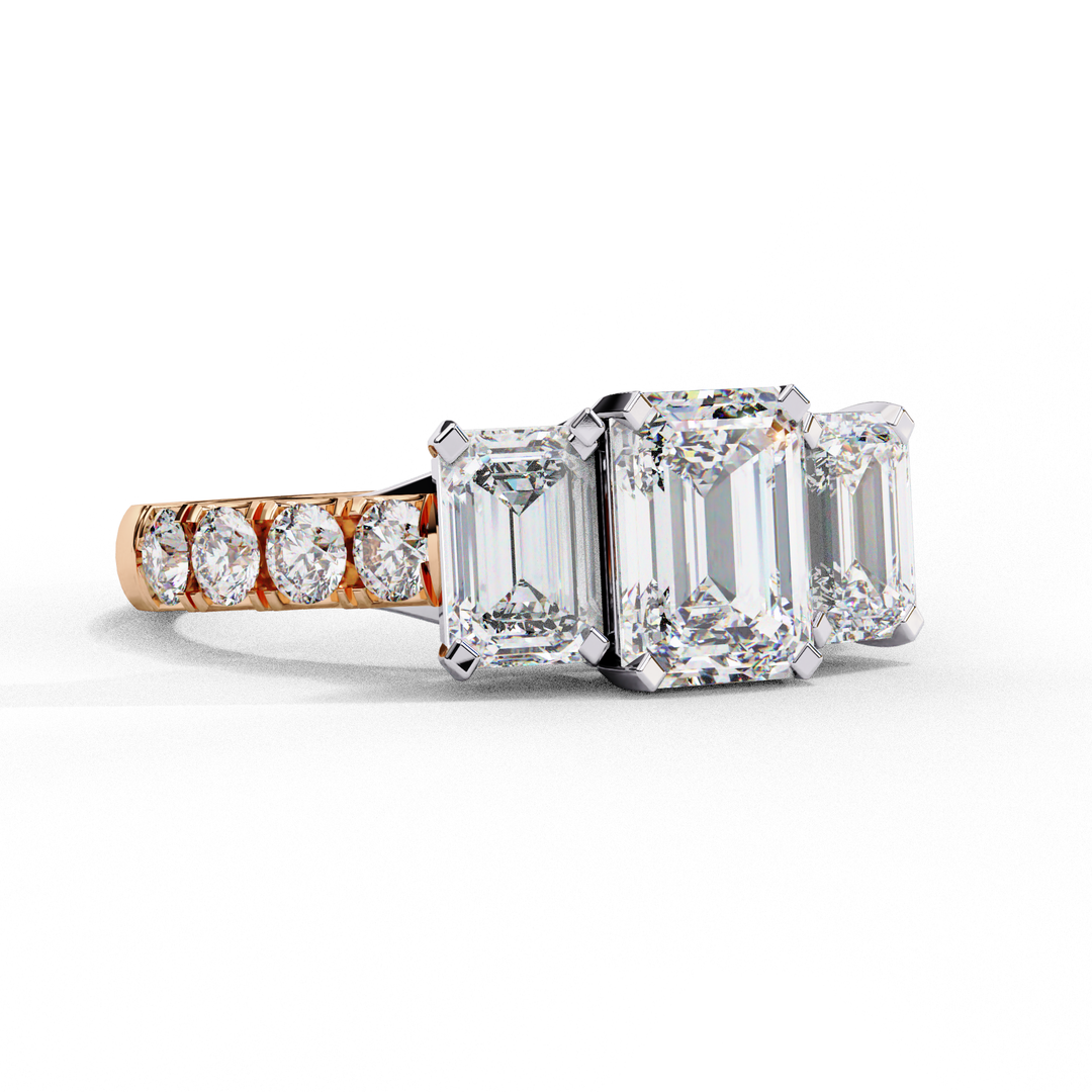 Emerald Cut Moissanite Engagement Three Stone Ring