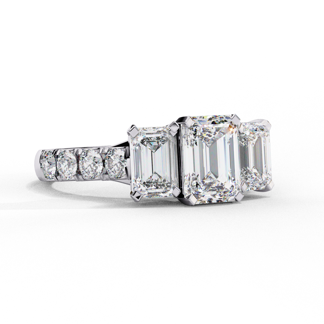 Emerald Cut Moissanite Engagement Three Stone Ring