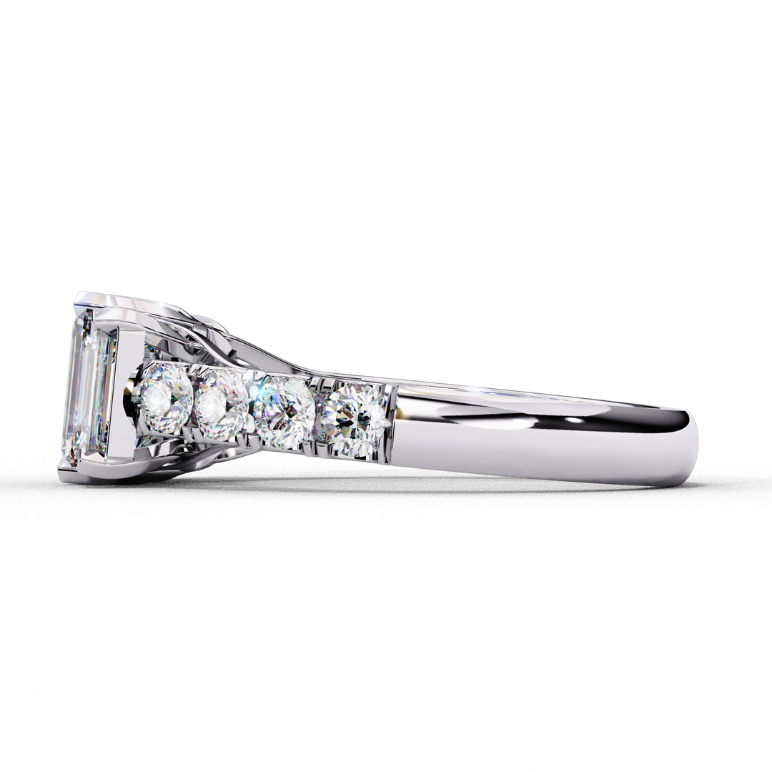 Emerald Cut Moissanite Engagement Three Stone Ring