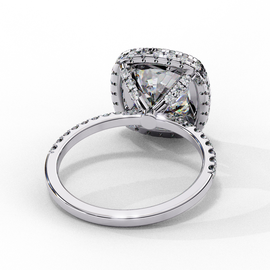 Cushion Cut Lab Grown Diamond Engagement Ring With Double Halo