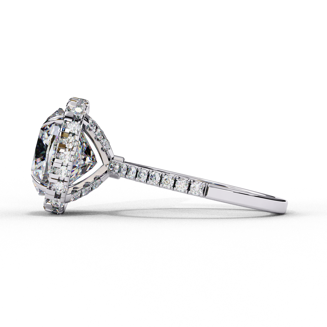Cushion Cut Lab Grown Diamond Engagement Ring With Double Halo