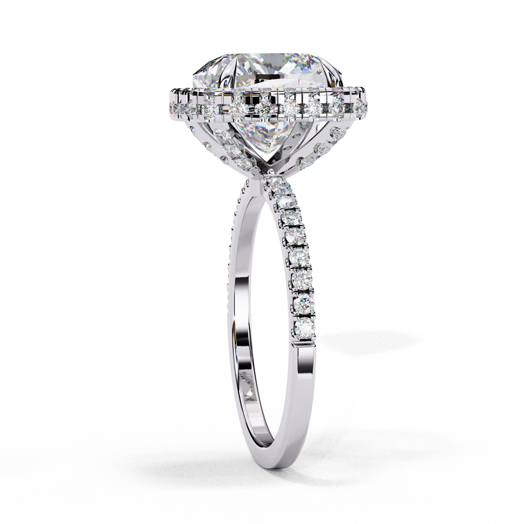 Cushion Cut Lab Grown Diamond Engagement Ring With Double Halo