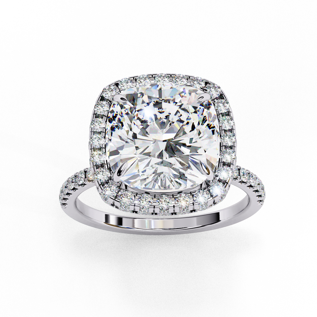 Cushion Cut Lab Grown Diamond Engagement Ring With Double Halo