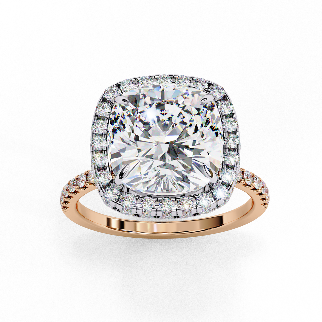 Cushion Cut Lab Grown Diamond Engagement Ring With Double Halo