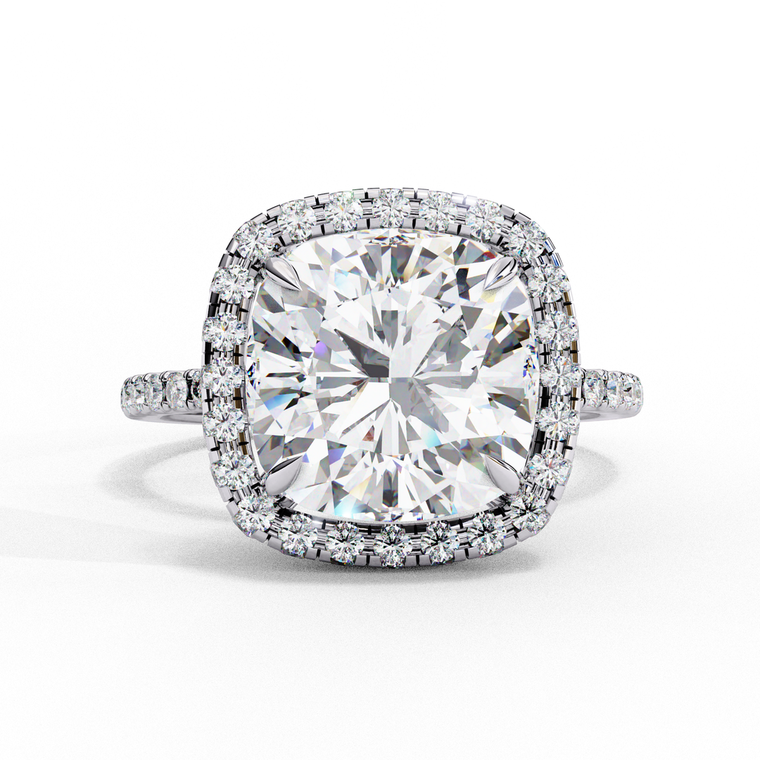 Cushion Cut Lab Grown Diamond Engagement Ring With Double Halo