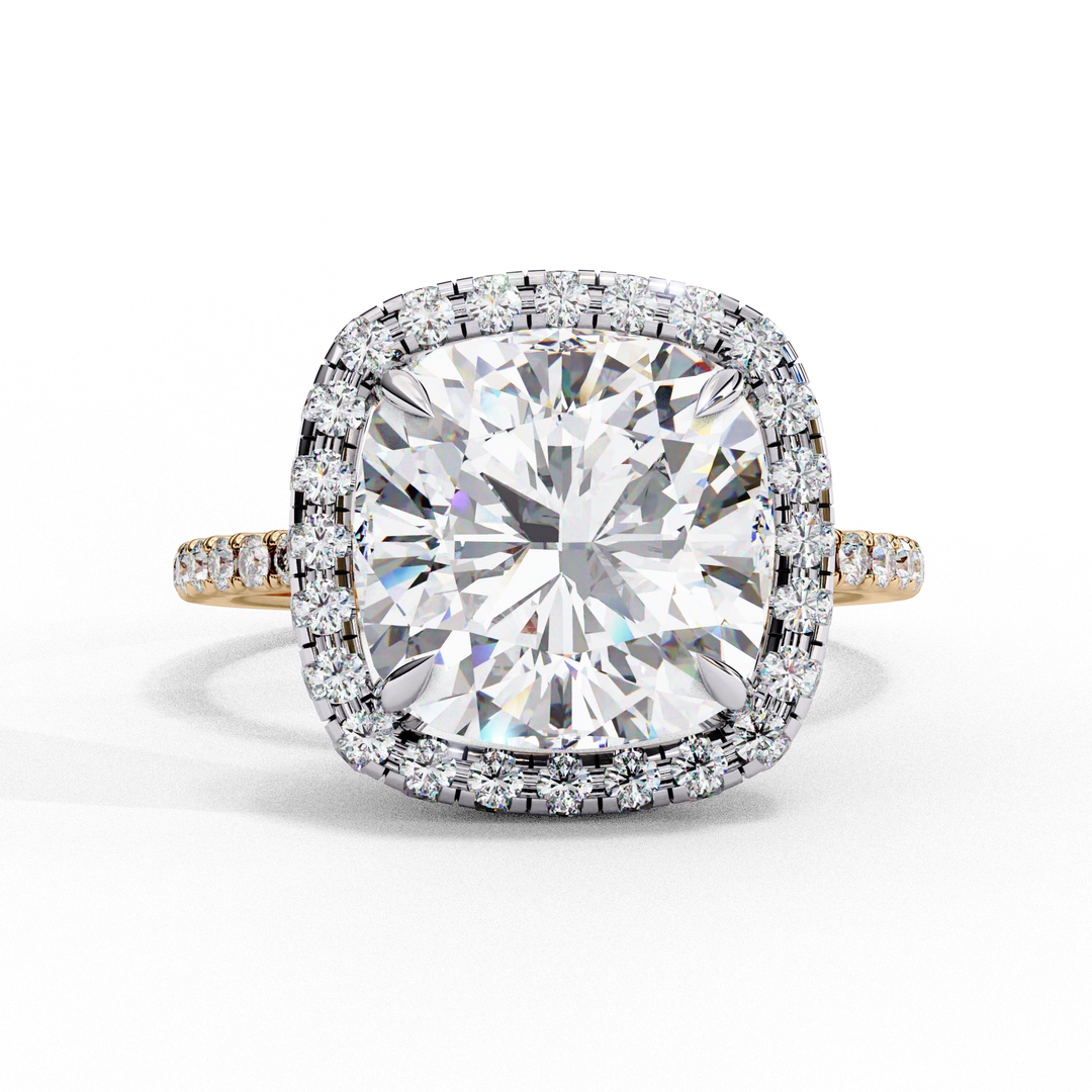 Cushion Cut Lab Grown Diamond Engagement Ring With Double Halo