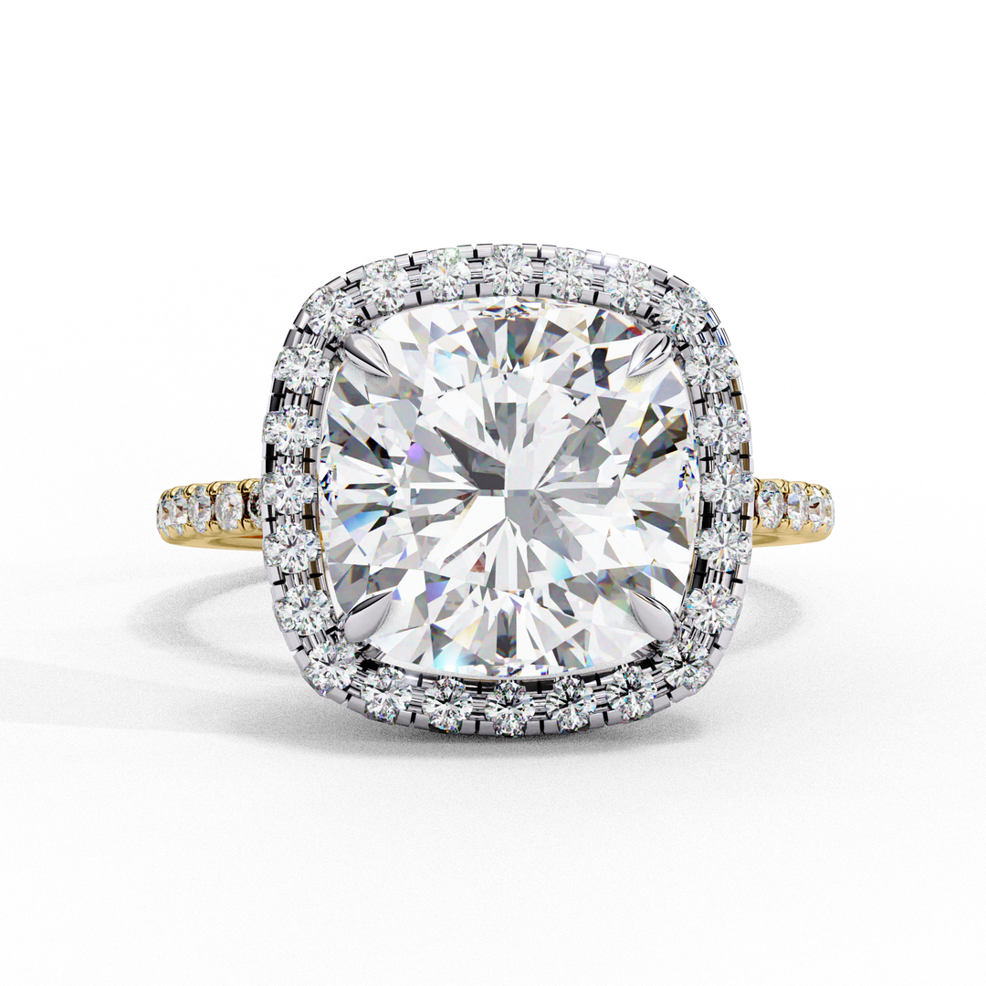 Cushion Cut Lab Grown Diamond Engagement Ring With Double Halo