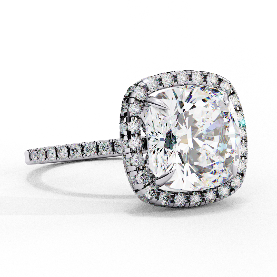 Cushion Cut Lab Grown Diamond Engagement Ring With Double Halo