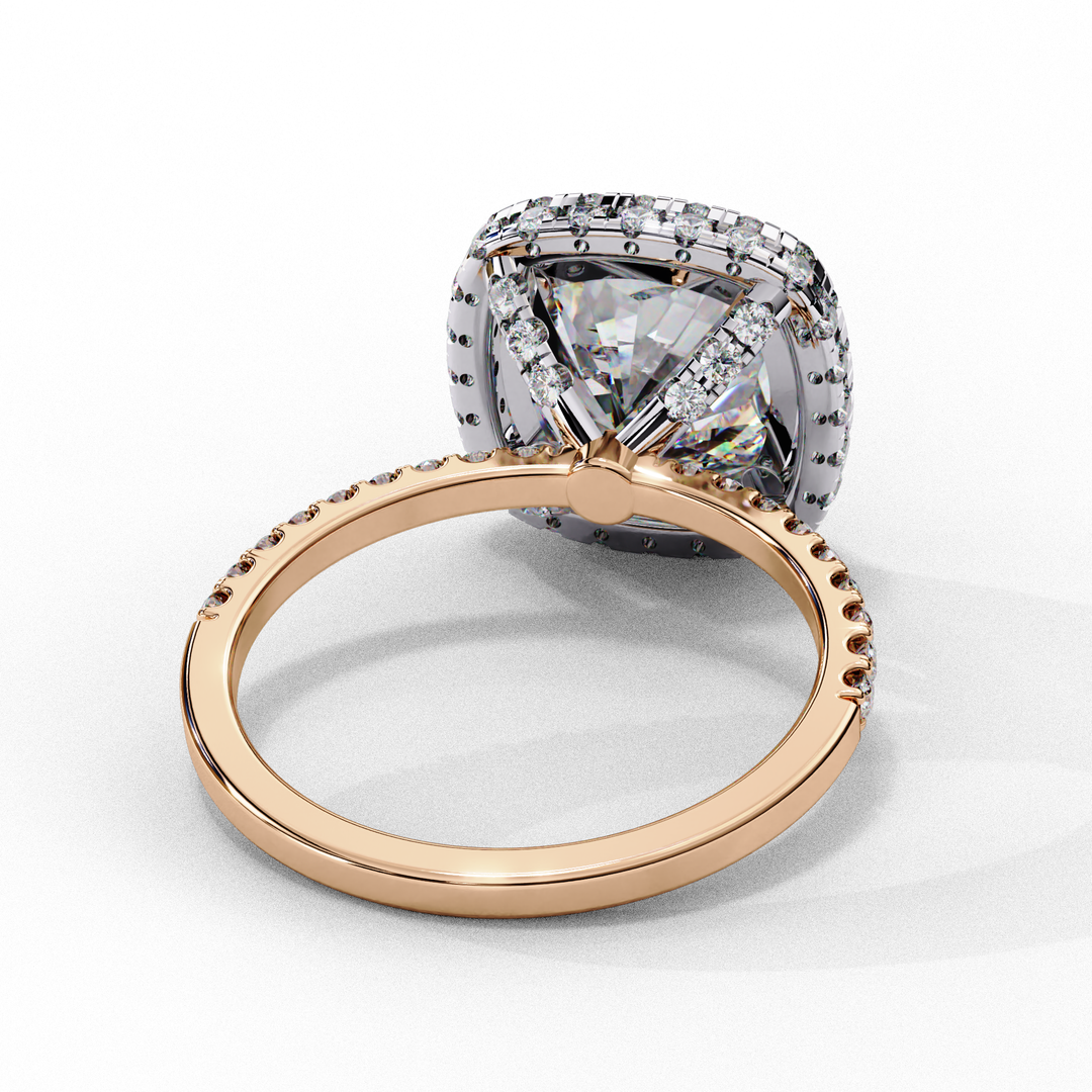 Cushion Cut Lab Grown Diamond Engagement Ring With Double Halo