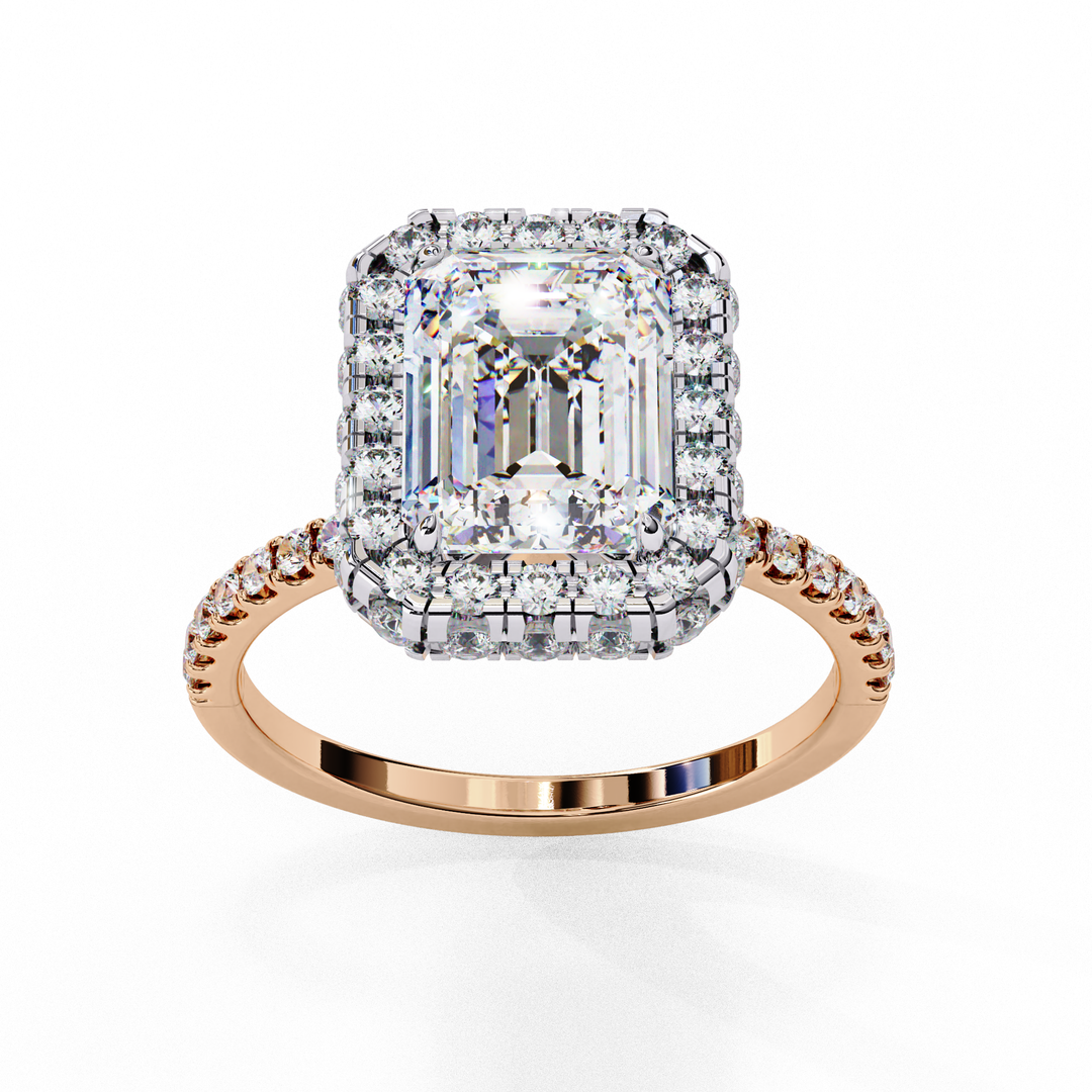Emerald Cut Lab Grown Diamond Engagement Ring with Pave Halo
