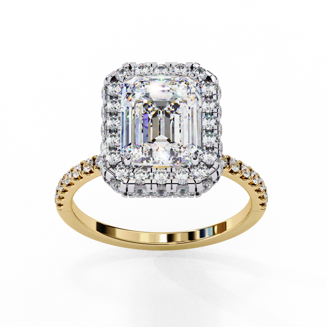 Emerald Cut Lab Grown Diamond Engagement Ring with Pave Halo
