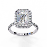 Load image into Gallery viewer, Emerald Cut Lab Grown Diamond Engagement Ring with Pave Halo
