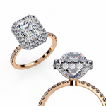 Load image into Gallery viewer, Emerald Cut Lab Grown Diamond Engagement Ring with Pave Halo

