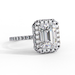 Load image into Gallery viewer, Emerald Cut Moissanite Engagement Ring with Pave Halo
