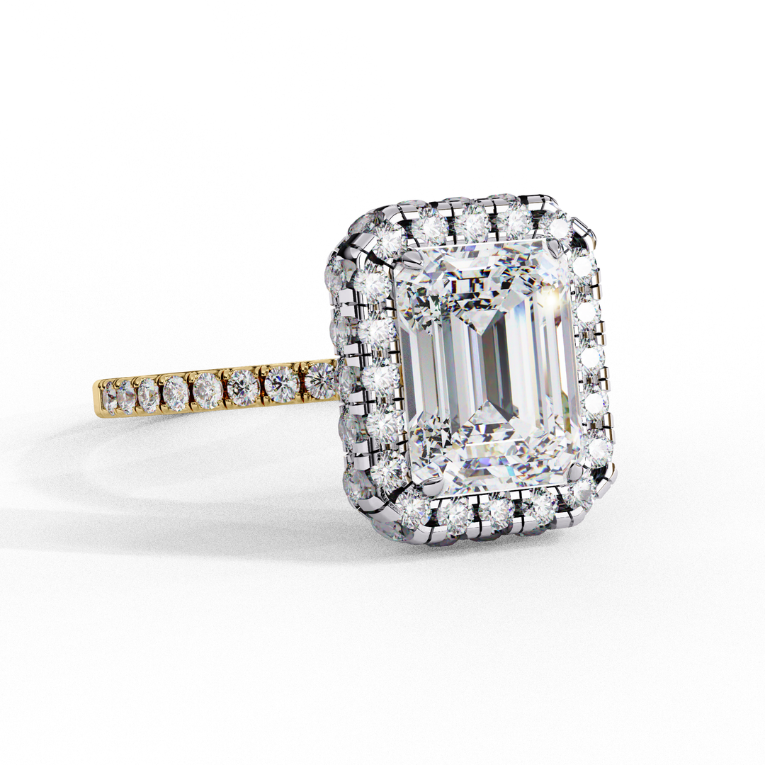 Emerald Cut Lab Grown Diamond Engagement Ring with Pave Halo