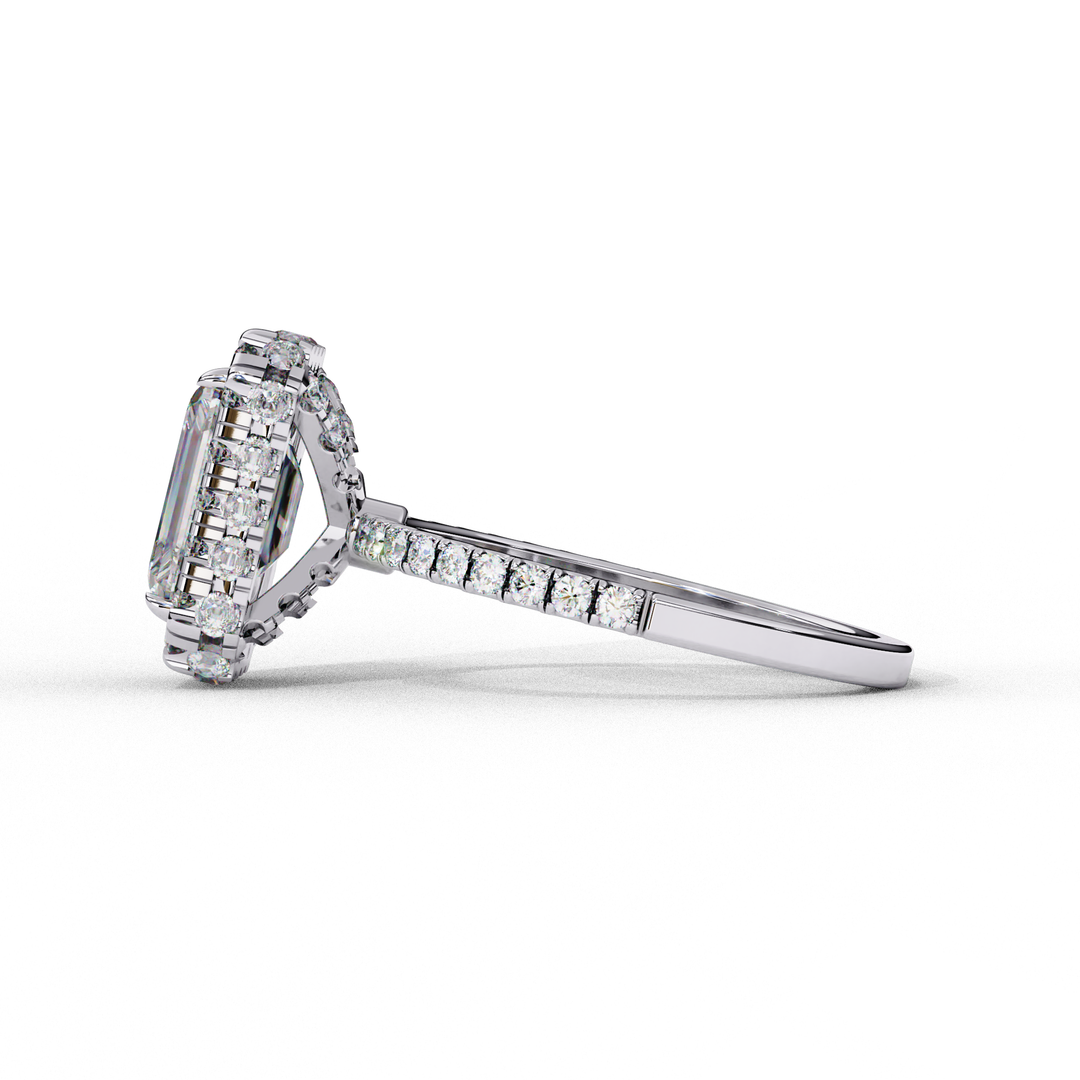 Emerald Cut Moissanite Engagement Ring with Pave Halo