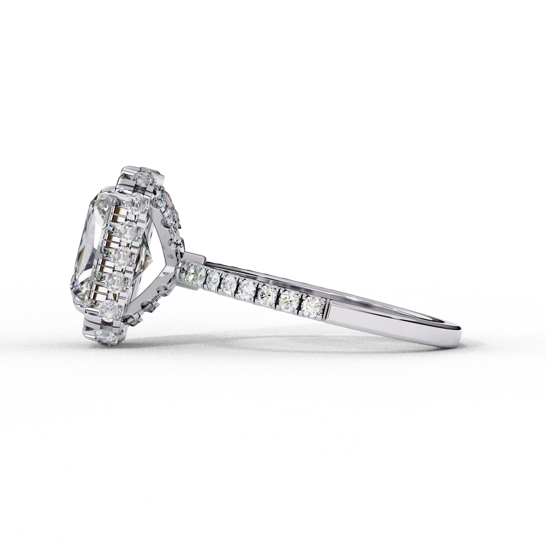 Radiant Cut Moissanite Engagement Ring with Pave Halo