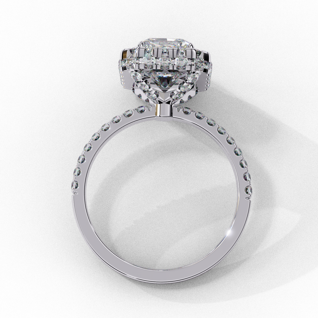 Radiant Cut Moissanite Engagement Ring with Pave Halo