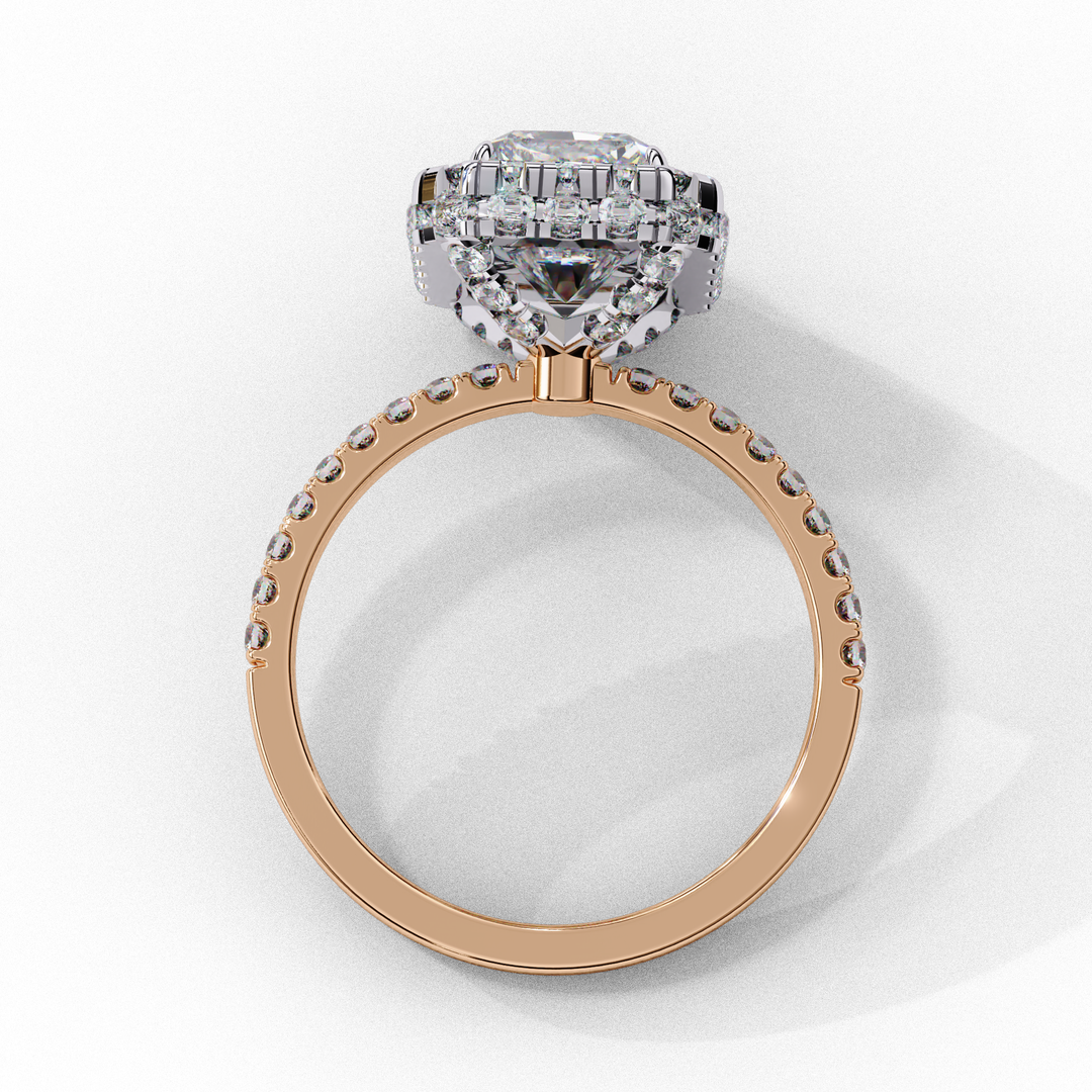 Radiant Cut Moissanite Engagement Ring with Pave Halo