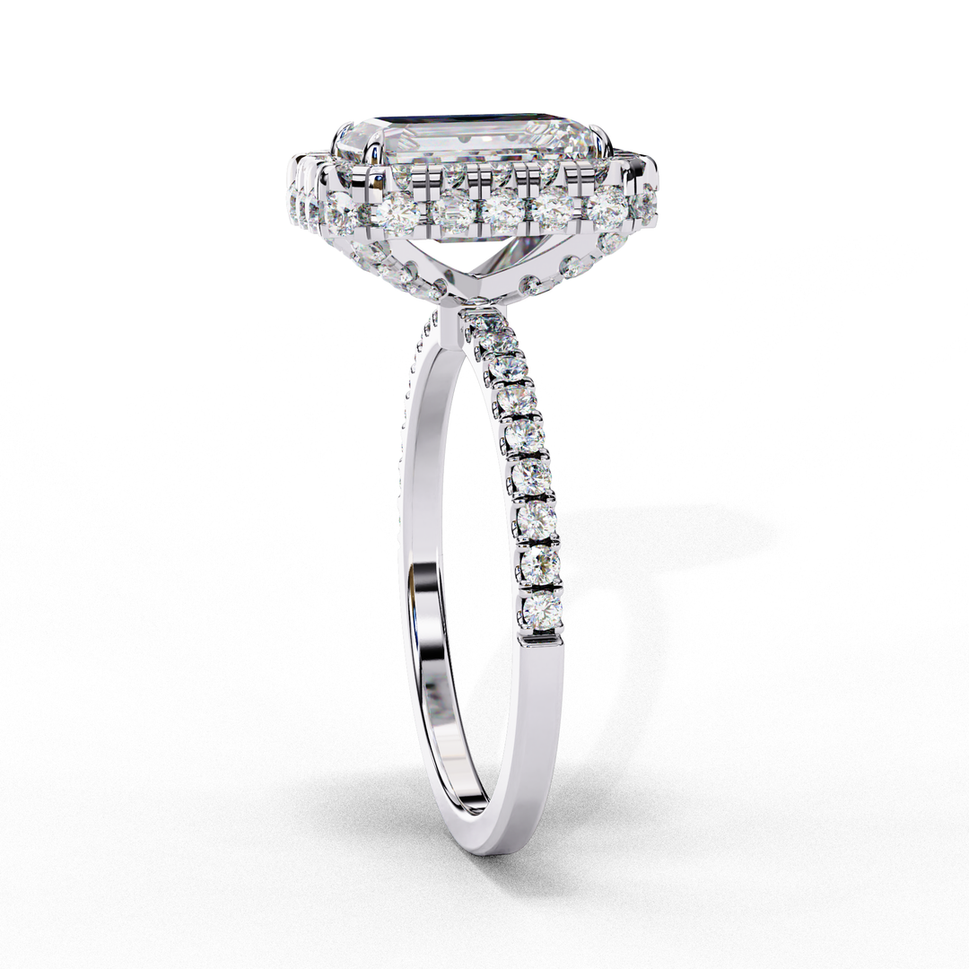 Radiant Cut Moissanite Engagement Ring with Pave Halo