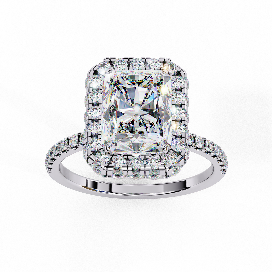 Radiant Cut Moissanite Engagement Ring with Pave Halo
