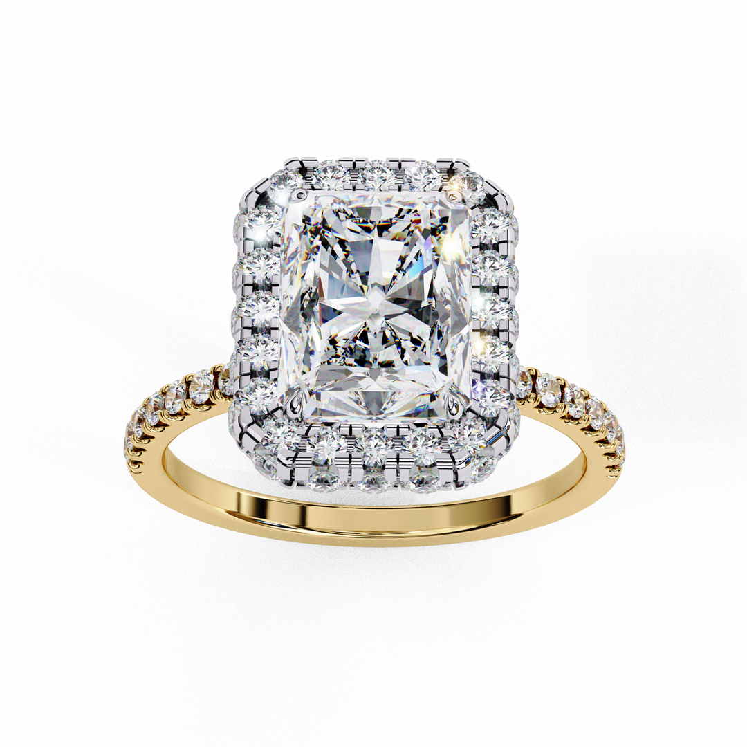 Radiant Cut Moissanite Engagement Ring with Pave Halo