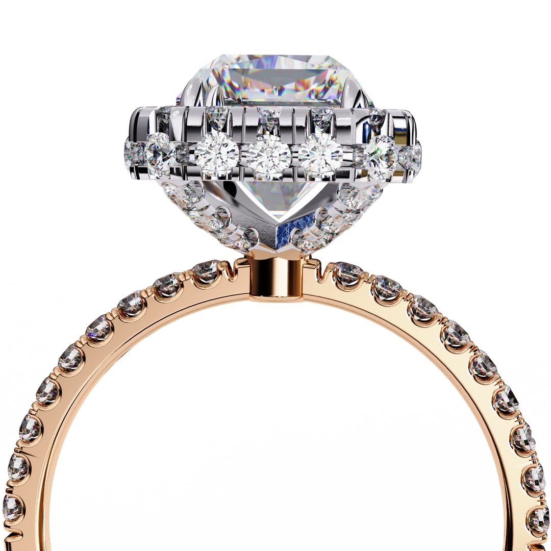 Radiant Cut Moissanite Engagement Ring with Pave Halo