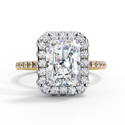 lab-grown radiant-cut diamond halo engagement ring with pave-set accents