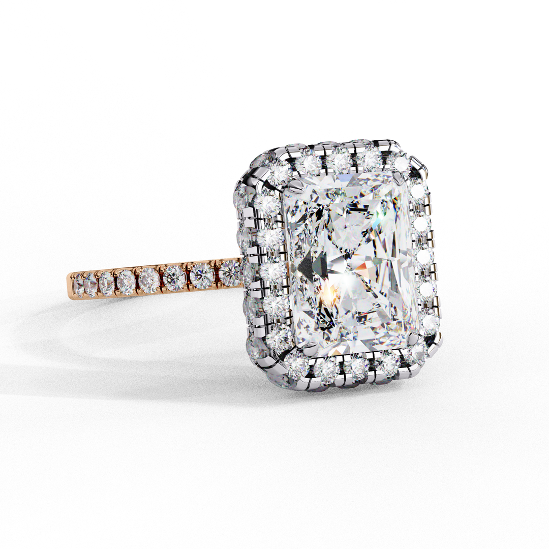 Radiant Cut Moissanite Engagement Ring with Pave Halo